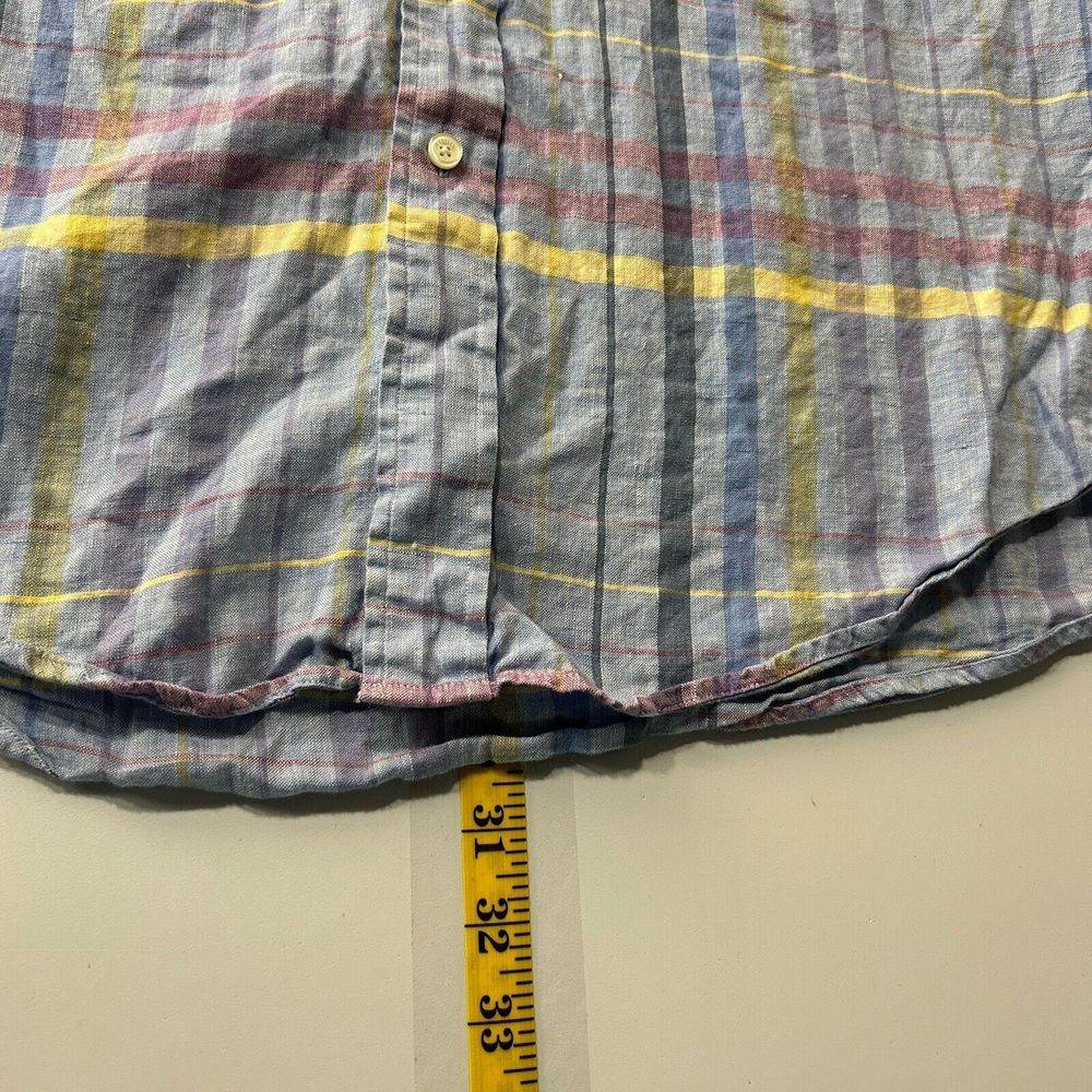 Brooks Brothers Linen Button Up Shirt Mens XL Plaid Pastel Madras Irish Linen - Picture 9 of 11